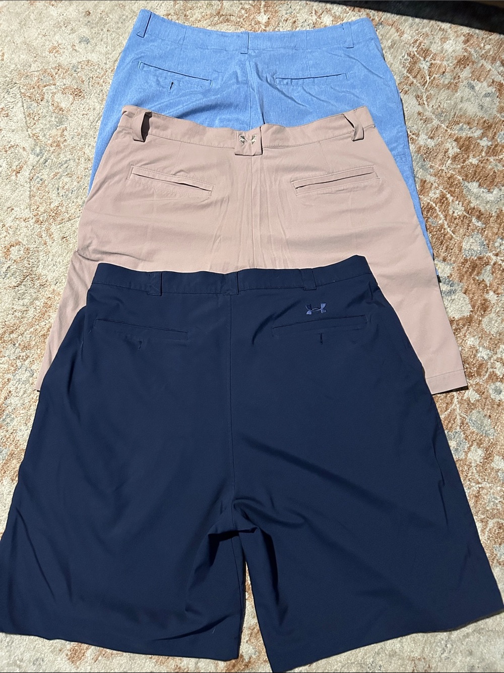 Men's Light Blue, (Nicklaus) Khaki & Navy (Under Armour)Performance Shorts Pack. - Picture 2 of 2